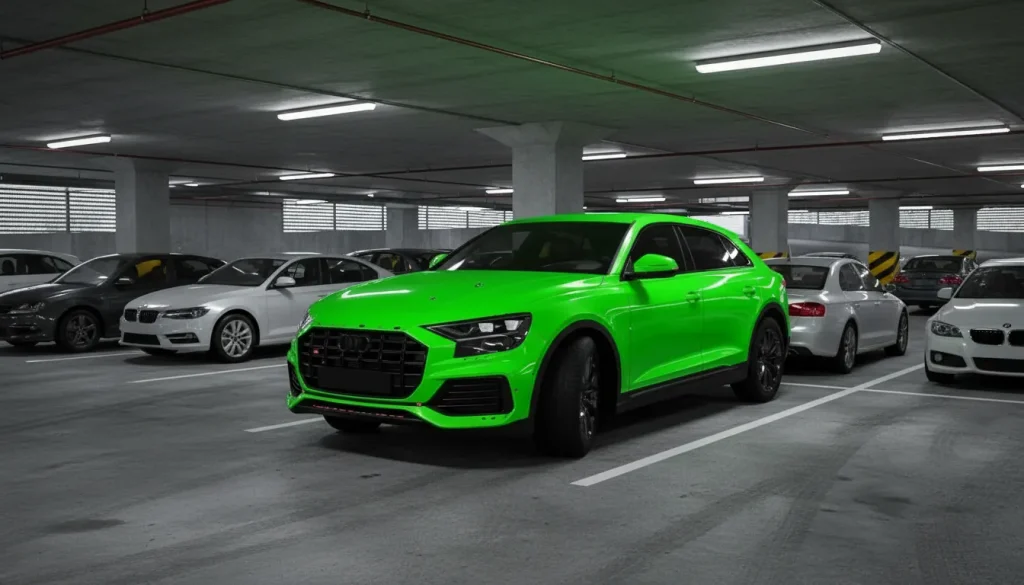 Green audi Q8 standing in a parking area