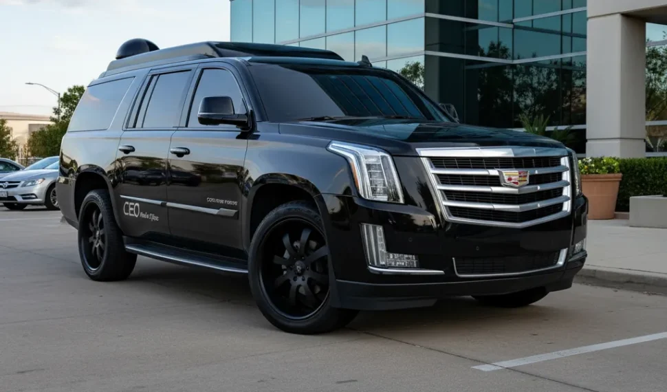 Cadillac Escalade ESV CEO Mobile Office at parking