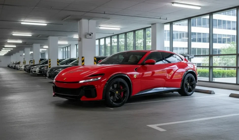 Custom Ferrari Purosangue at office parking