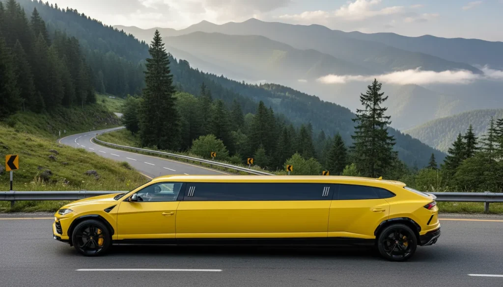 Stretched Lamborghini Urus Limousine side view exterior at hill station