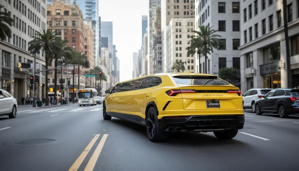 Stretched Lamborghini Urus Limousine back side exterior on road