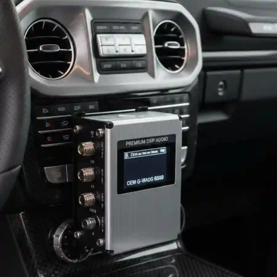 Premium DSP audio system interface in Mercedes G-Wagon G550, showcasing customization options for luxury vehicle audio features.