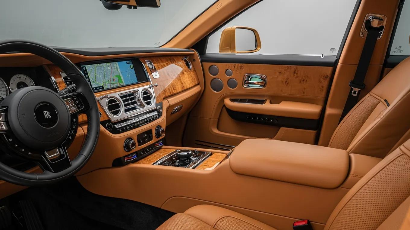Close-up of ballistic glass and armor plating in Bulletproof Rolls Royce Phantom, highlighting advanced protective technology