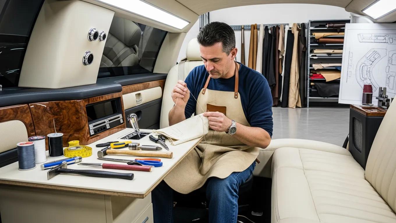 Artisan crafting a custom limousine, showcasing quality craftsmanship and attention to detail
