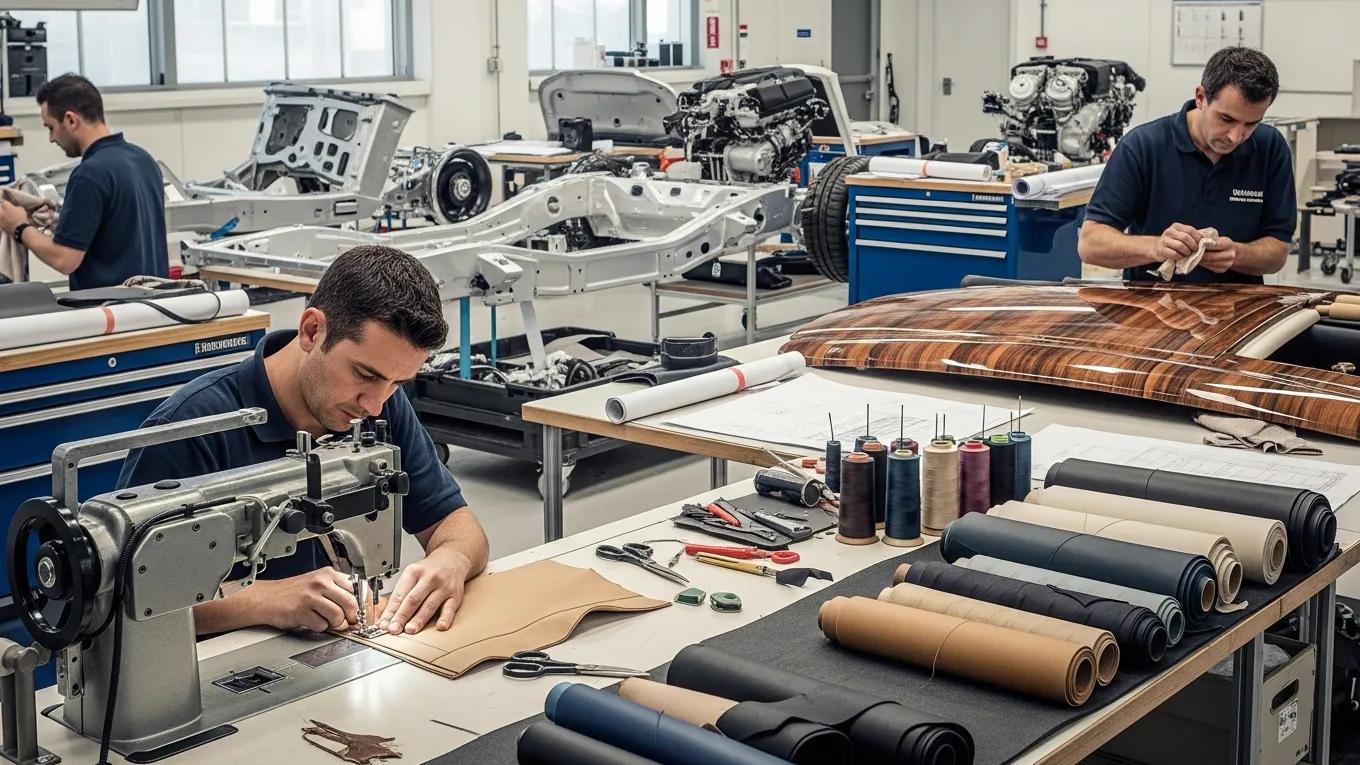 Skilled artisans crafting the Rolls‑Royce Cullinan Limousine, highlighting precision workmanship