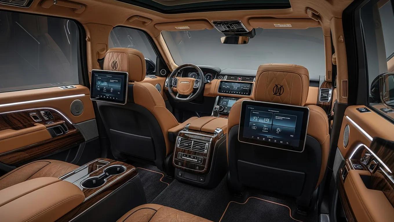 Bespoke interior of a customized 2025 Range Rover showcasing high-end materials