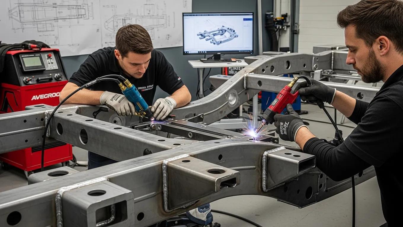 Technicians engineering a Range Rover stretch conversion