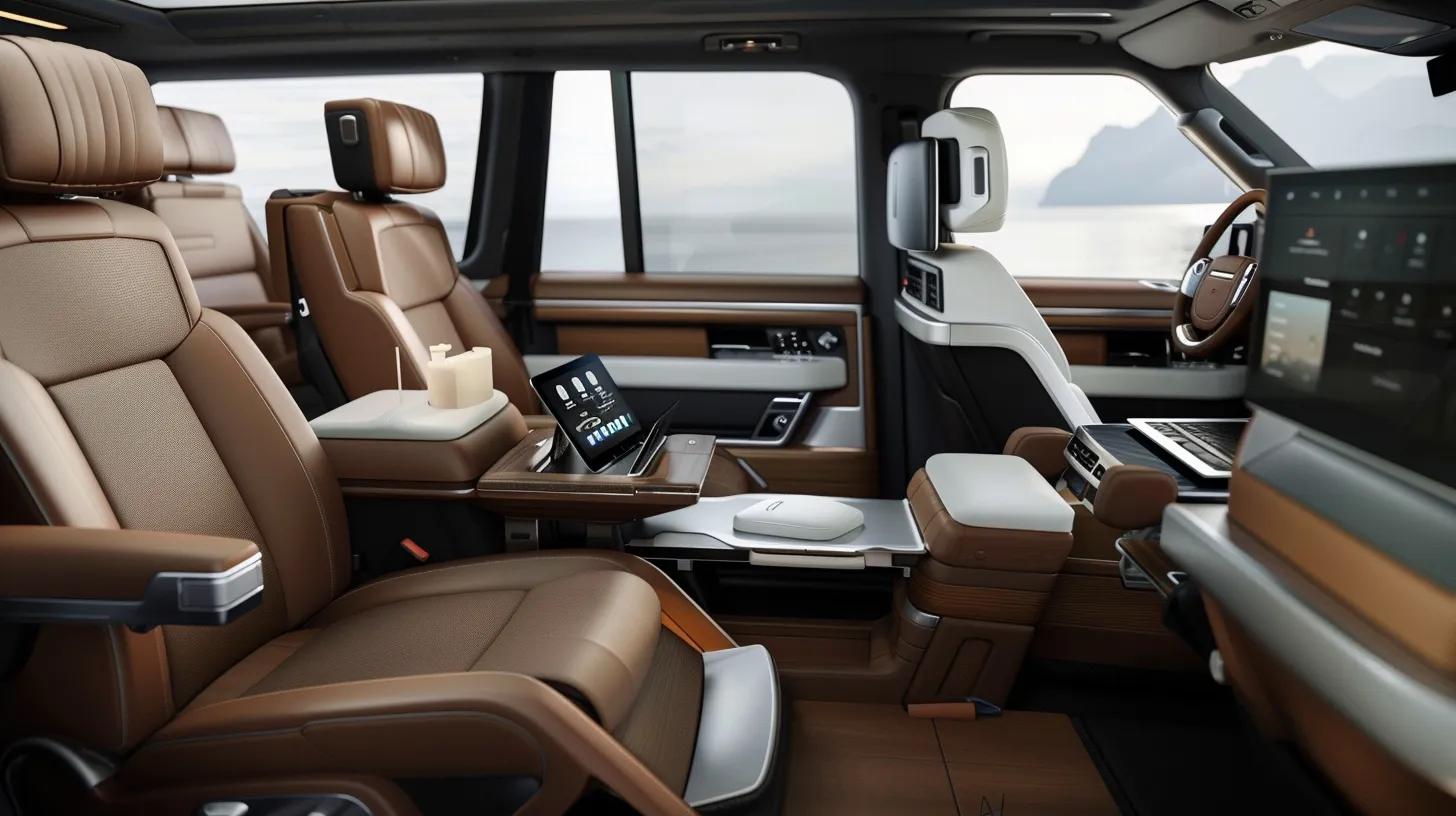 Range Rover interior designed as a mobile office with ergonomic seating and advanced technology